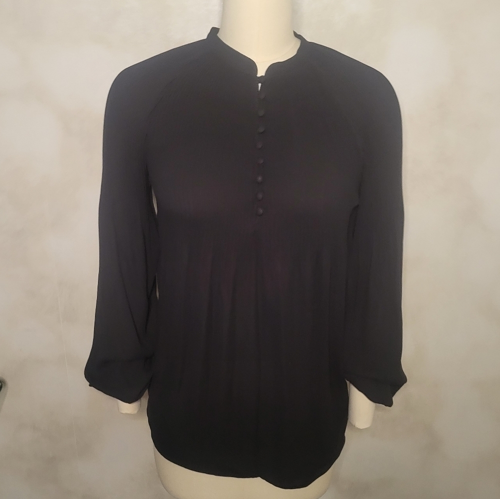 Ralph Lauren Blouse Pleated Georgette in Black Size Medium